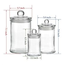KMwares 3PCs Set Small Mini Clear Glass Premium Quality Apothecary Jars