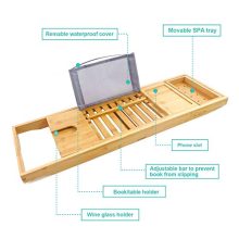 PURENJOY Bamboo Bathtub Tray Caddy with Wine, Book and Soap Holder