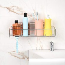 Rustproof Bathroom Shelf Organizer with Hooks for Hanging Razor