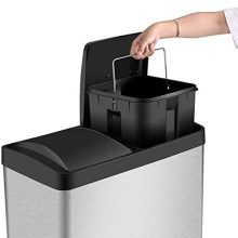 Double Compartment 16 Gallon Stainless Steel Pedal Trash Can - 2 x 30L Removable Buckets for Easy Waste Classification