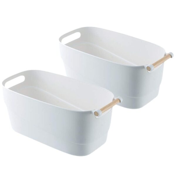 Storage Bins with Wood Handle, Set of 2 - Minimal