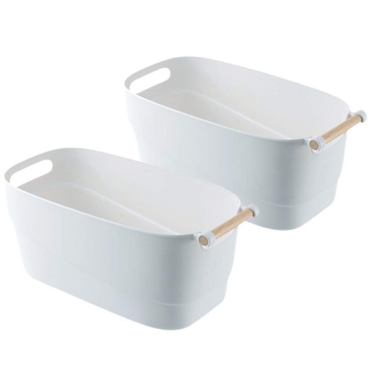 Storage Bins with Wood Handle, Set of 2 - Minimal