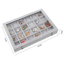 STYLIFING Clear Lid Velvet 24 Grid Jewelry Tray