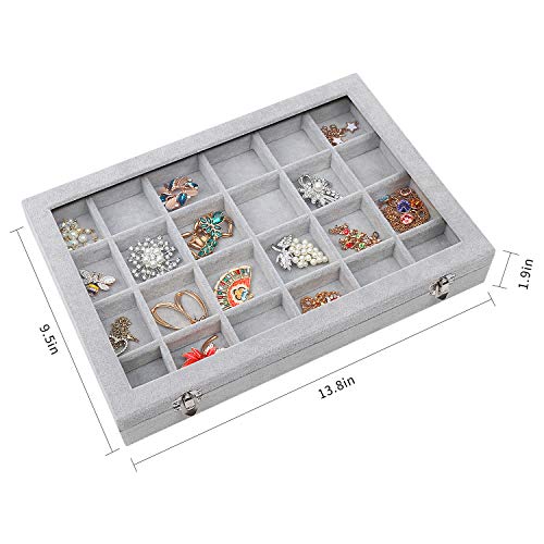 STYLIFING Clear Lid Velvet 24 Grid Jewelry Tray