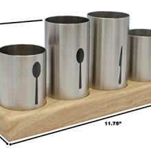 Stainless Steel Silverware Caddy with Bamboo Base for Kitchen & Entertaining