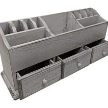Rustic Farmhouse Wooden Desk Vanity Organizer – 3 Drawer Jewelry and Makeup Storage