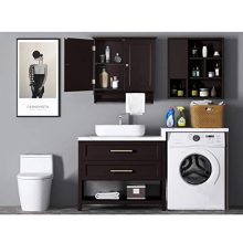 Coffee Brown Wall Mounted Medicine Cabine with Two Doors and Shelves