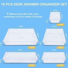 16 PCS Drawer Organizer Plastic Makeup Bathroom Drawer Organizer