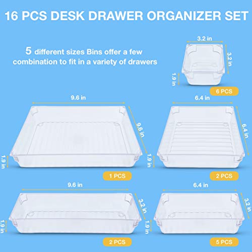 16 PCS Drawer Organizer Plastic Makeup Bathroom Drawer Organizer