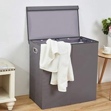Double Laundry Hamper - Stylish Dark Grey Oxford Fabric Sorter with 2 Dividers and Detachable Liners for Effortless Clothes Organization