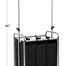 Bag Rolling Laundry Sorter Cart: Heavy-Duty, Hanging Bar, and Chrome Finish for Ultimate Convenience!
