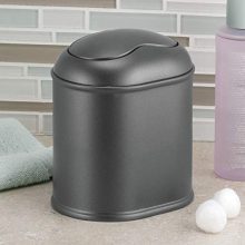 Compact Plastic Mini Wastebasket with Swing Lid for Bathroom Countertop – Charcoal Grey Trash Can