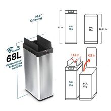 18 Gallon Motion Sensor Kitchen Trash Can – Touchless, Stainless Steel, 68 Liter Capacity