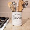 Kitchen Utensil Holder Crock, White With Premium