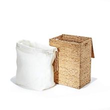 Handwoven Water Hyacinth Laundry Hamper – Portable, Lidded, Removable Liner