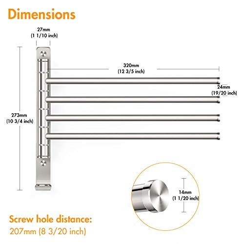 TONIAL Swivel Towel Bar 4-Arm Bathroom Towel Holder Wall-Mounted