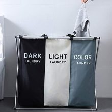 3 Section Laundry Basket - Superior Stability & Waterproof, Stylish Dark-Light Print, 137L Capacity for Effortless Laundry Sorting! 🧺🌟