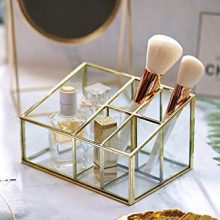 Glass & Metal Cosmetic Organizer Brass Makeup Storage