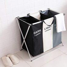 3 Section Laundry Basket - Superior Stability & Waterproof, Stylish Dark-Light Print, 137L Capacity for Effortless Laundry Sorting! 🧺🌟