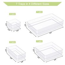 7 Pcs Clear Desk Drawer Organizers Trays, 4-Size Versatile Plastic Storage