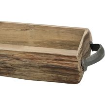 Stonebriar Rectangle Natural Wood Bark Serving Tray with Metal Handles
