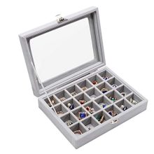 Stylifing Clear Lid Velvet, 24 Grid Jewelry Tray