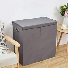 Double Laundry Hamper - Stylish Dark Grey Oxford Fabric Sorter with 2 Dividers and Detachable Liners for Effortless Clothes Organization