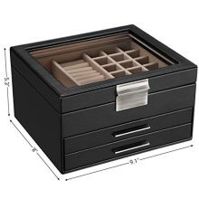 Jewelry Box with Glass Lid 2 Drawers
