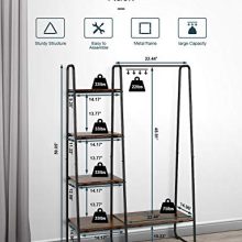 Clothing Rack with 5 Wood Shelves and Hanging Bar