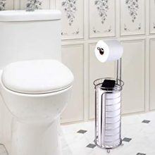 Free Standing Toilet Tissue Paper Holder with Dispenser and Storage Shelf – Stainless Steel