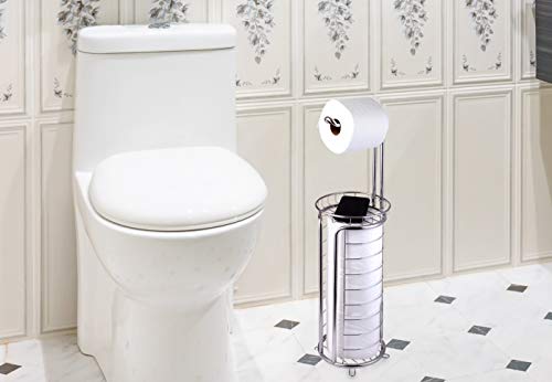 Free Standing Toilet Tissue Paper Holder with Dispenser and Storage Shelf – Stainless Steel