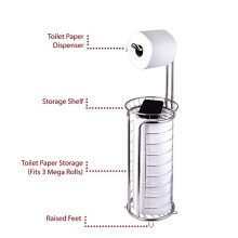 Free Standing Toilet Tissue Paper Holder with Dispenser and Storage Shelf – Stainless Steel