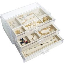 Pinkpum Acrylic Jewelry Box for Women with 3 Drawer