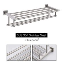 Durable Bathroom Towel Rack with Double Towel Bar – Rustproof Stainless Steel Wall Mount Shelf