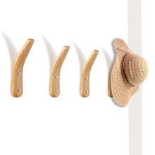 4 Pieces Wooden Coat Hooks Wall-Mounted Natural Wood