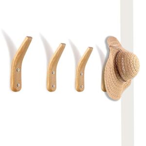 4 Pieces Wooden Coat Hooks Wall-Mounted Natural Wood