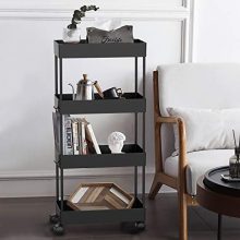 AOJIA 4 Tier Slide Out Storage Cart, Bathroom Storage Organizer Rolling Utility Cart