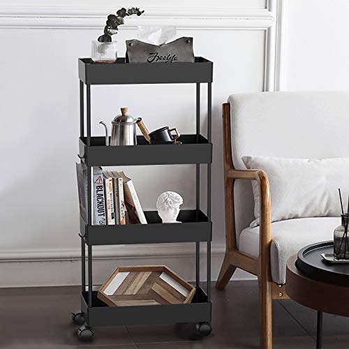 AOJIA 4 Tier Slide Out Storage Cart, Bathroom Storage Organizer Rolling Utility Cart