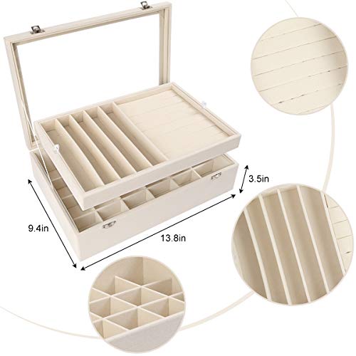 Mebbay Velvet Jewelry Organizer Box with Clear Lid