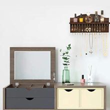 Rustic Wall Mounted Jewelry Organizer with 30 Hooks – Stylish Black Walnut Holder for Necklaces, Earrings, and Bracelets
