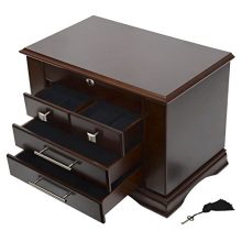 Large Mahogany Wood Finish Necklace Jewelry Box