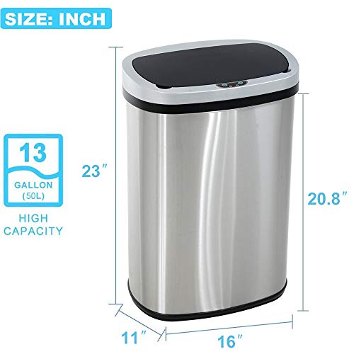 13 Gallon Touch-Free Automatic Stainless-Steel Trash
