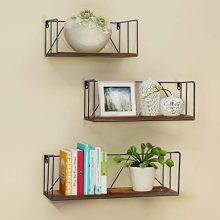 Floating Wall Shelves Set of 3, Black Metal Wire Hanging Rustic Storage