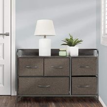 Dresser Storage Chest, Sturdy Steel Frame, Wood Top & Handles