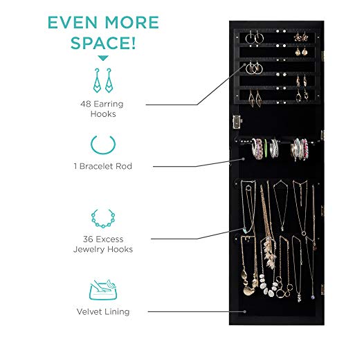 Greatest Alternative Full-Length Tilting Mirrored Jewelry Armoire with Velvet Lining – Lockable, 48 Necklace Hooks, Adjustable Tilt & Ample Storage