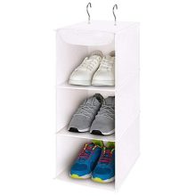MaidMAX, Beige, 3 Tiers Cloth Hanging Shelf Closet Organizer 2 Metal Hooks