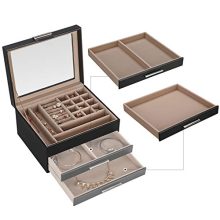 Jewelry Box with Glass Lid 2 Drawers