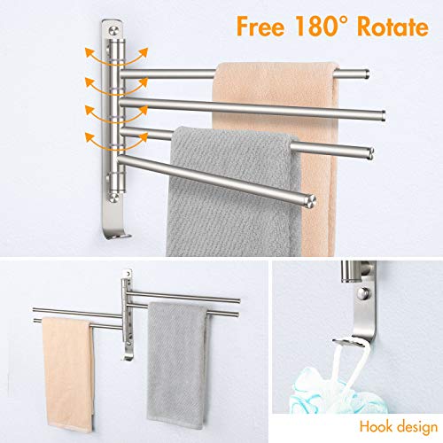 TONIAL Swivel Towel Bar 4-Arm Bathroom Towel Holder Wall-Mounted