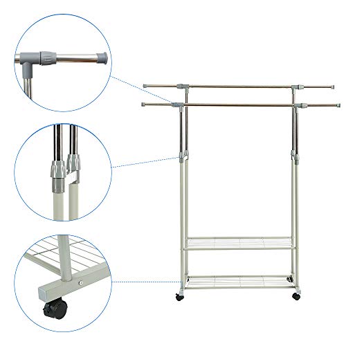 HOME BI Adjustable Garment Rack with 2 Tier