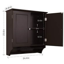 Coffee Brown Wall Mounted Medicine Cabine with Two Doors and Shelves